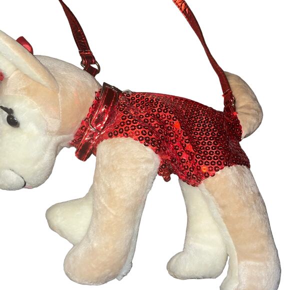 Poochie & Co. Golden Retriever Stuffie child’s bag with red sequins zipper pouch - Picture 2 of 6